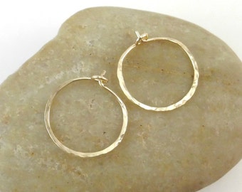 Small Hammered Gold Hoops, 14K Gold Filled 20 Gauge Hoop Earrings