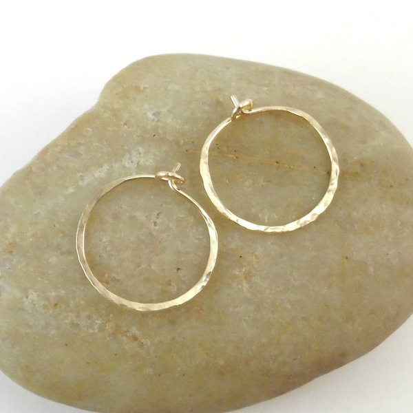 Small Hammered Gold Hoops, 14K Gold Filled 20 Gauge Hoop Earrings