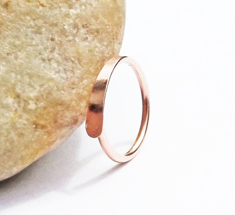 14K Rose Gold Filled Cartilage Hoop Earring, 20 Gauge Hammered End Hoop image 1