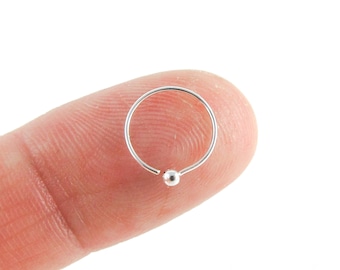 Thin and Delicate Ball End Nose Hoop, Pure Silver 24 Gauge Nose Ring