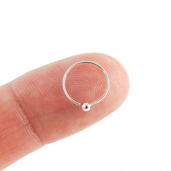 Thin and Delicate Ball End Nose Hoop, Pure Silver 24 Gauge Nose Ring