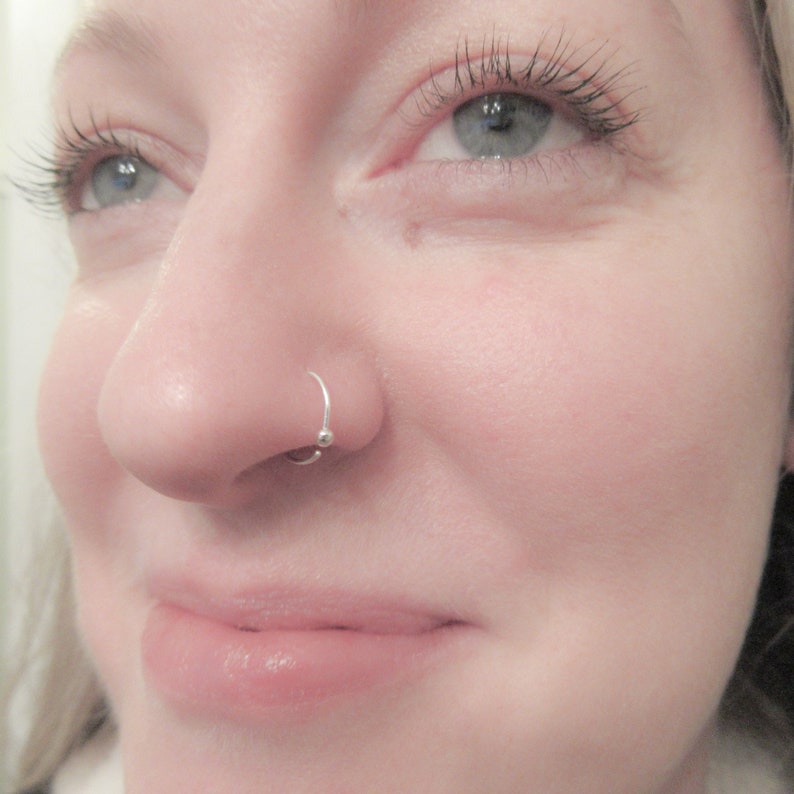 22 Gauge Silver Ball End Nose Ring Pure Silver Nose Hoop Etsy