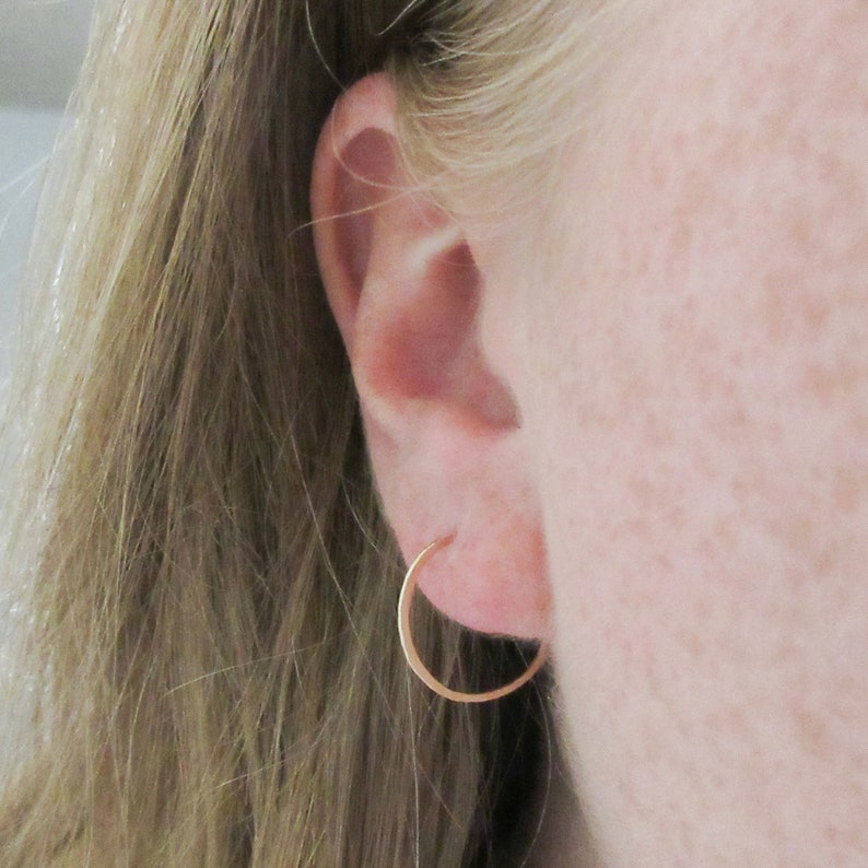 Small Hammered Gold Hoops, 14K Gold Filled 20 Gauge Hoop Earrings image 2