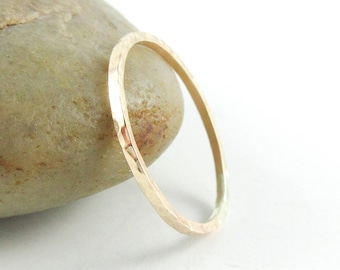 14K Gold Filled Hammered Stacking Ring, Thin Gold Midi Ring