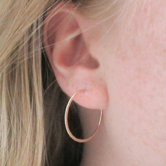 14K Gold Filled Hammered Hoop Earrings 20 Gauge One Inch - Etsy UK