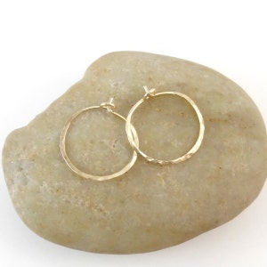 Small Hammered Gold Hoops, 14K Gold Filled 20 Gauge Hoop Earrings image 5