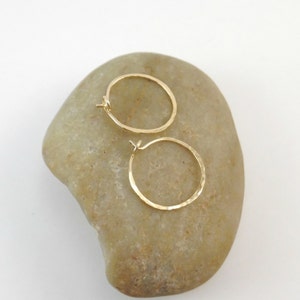 Small Hammered Gold Hoops, 14K Gold Filled 20 Gauge Hoop Earrings image 3