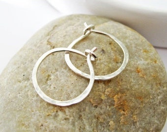 20 Gauge Sterling Silver Small Hoop Earrings, Hammered Silver Hoops