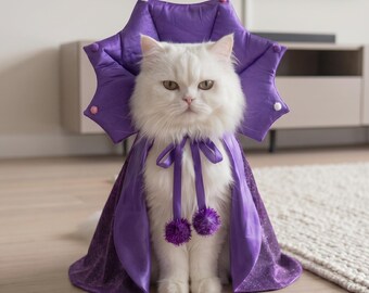 Haustier Hexe Kostüm | Katzen-Zauberer inspiriertes Umhang-Set | Halloween-Haustierkostüm | Umhang und Hut Outfit für Katzen und Hunde