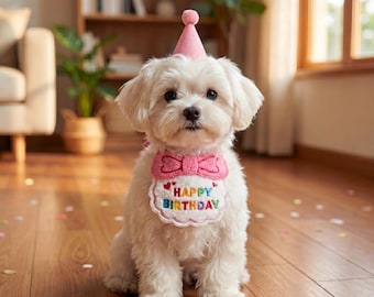 Set verjaardagsmuts en bandana huisdier | Verstelbare feestoutfit voor katten en honden