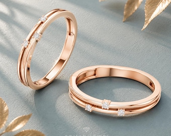 Minimalist 3 Stone Lab Grown Diamond Rose Gold Stacking Ring For Her