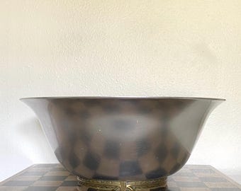 Vintage Kensington Ware Lurelle Guild Aluminum Art Deco Brass Ring Mixing Pedestal Bowl Mid Century Modern