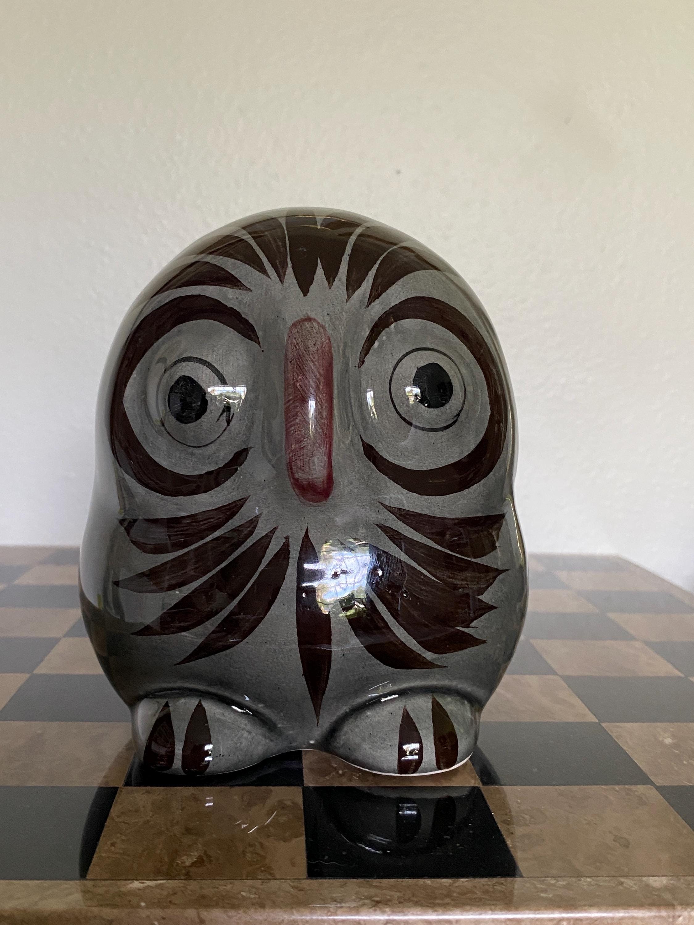 Vintage Tonala Mexico Pottery Owl Hand Painted Floral Folk Art Figurine