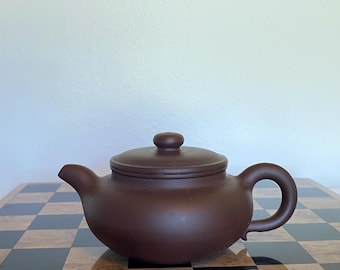 Vintage Chinese Yixing Zisha Teapot 10oz- Seal Marked Clay Teapot- Fang Gu Shape- 5th Hangzhou Light Industry Gold Medal Award Commemorative