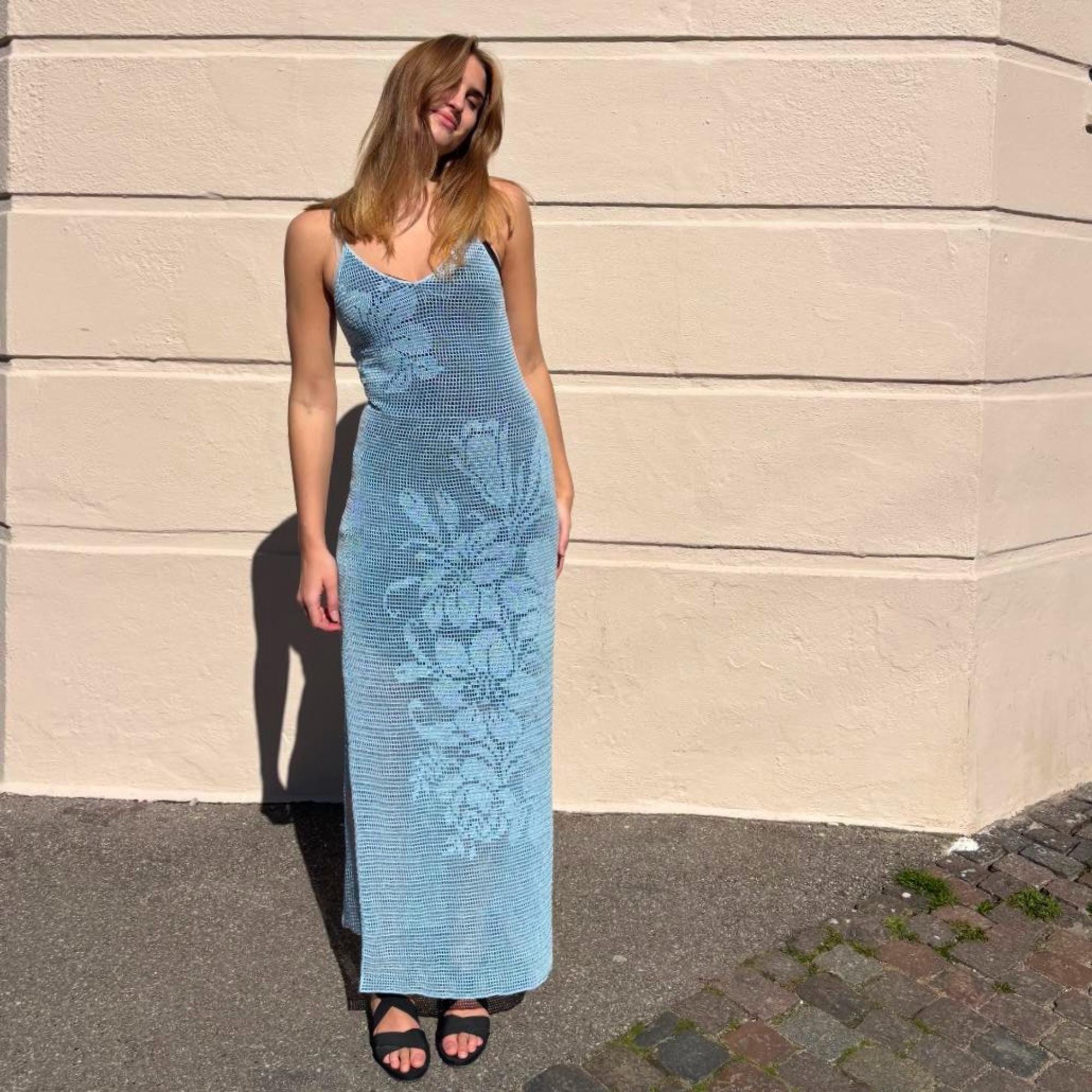 40 Maxi Dress Crochet Patterns to Make Stunning Handmade Outfits 31 Crochet Flower Maxi Dress Floral Filet Crochet Dress