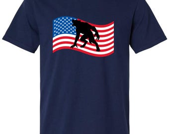 Werewolf American Flag T-Shirt, Unisex Cotton Graphic Tee for Moon Lovers and Hikers