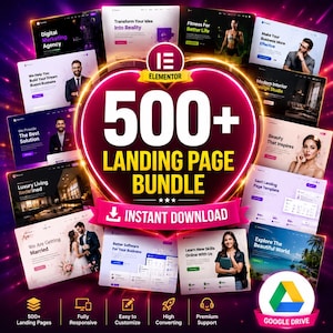 Más de 500 páginas de destino de alta conversión / Paquete de plantillas web Elementor / Descarga digital