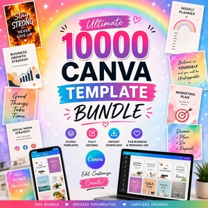Paquete de más de 10 000 plantillas de Canva para redes sociales y negocios (PLR MRR).