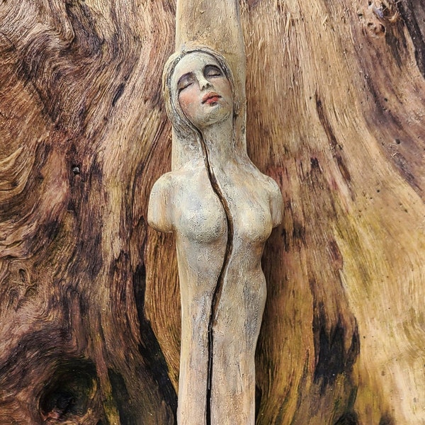 Reserved for Jes, April 3 of 3, To Heal, Talking Stick, Driftwood Woman, By Debra Bernier, Shaping Spirit