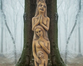 Totem of Woman, Generation Sculpture, Talking Stick van Shaping Spirit