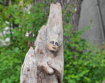 The Art of Happiness, Driftwood Sculpture by Debra Bernier Shaping Spirit