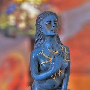 Self Love, Healing Gift, Blue and Gold, Sculpture by Debra Bernier, Shaping Spirit