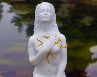 Self Love, Healing Gift, White and Gold, Sculpture by Debra Bernier, Shaping Spirit