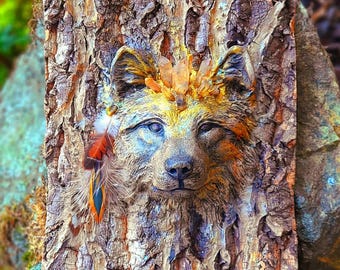 Fox Spirit Animal Tree Bark | Spiritual Sculpture for Animals Lovers