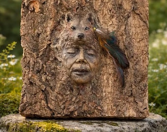 Wolf Spirit Tree Bark | Spiritual Sculpture
