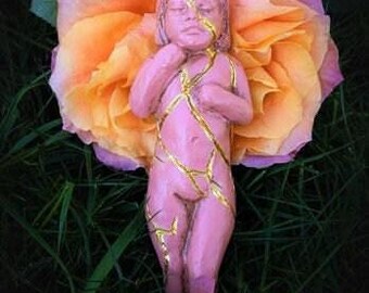 Kintsugi Child Statue, Pink by Shaping Spirit – Healing Altar Art, Home Decor Sculpture
