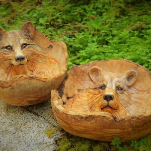 Carte d'art, bol renard et ours, par Debra Bernier, Shaping Spirit