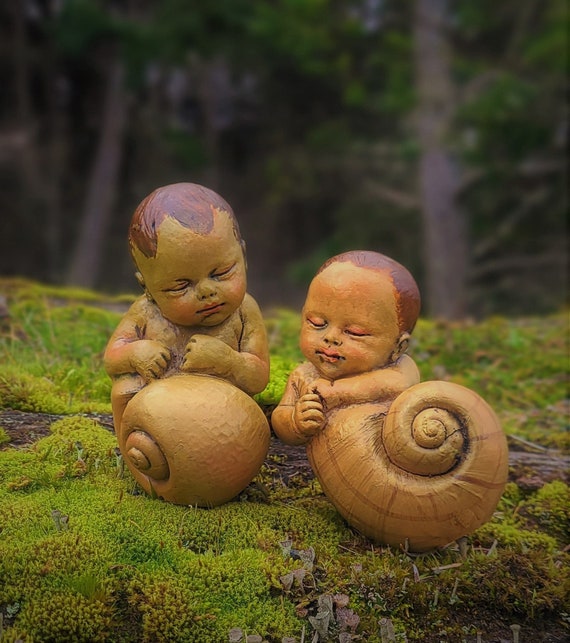 Dos Bebes Caracol Hermanos De Jardin Salvia Y Sauce Por Etsy Mexico
