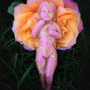 Kintsugi Child, Pink, Healing Sculpture, Self Love Inner Journey, Shaping Spirit, Debra Bernier