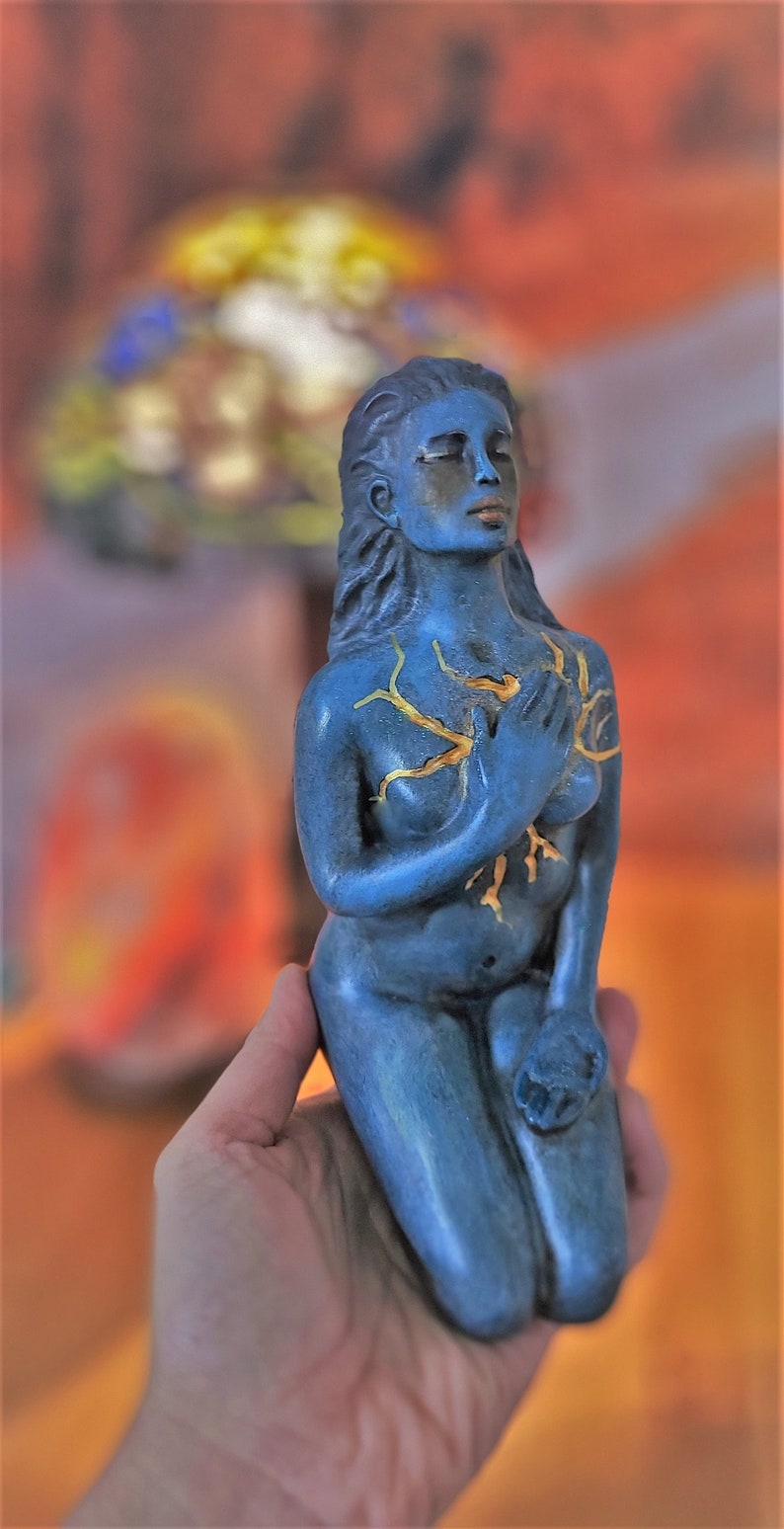 Self Love, Healing Gift, Blue and Gold, Sculpture by Debra Bernier, Shaping Spirit image 1
