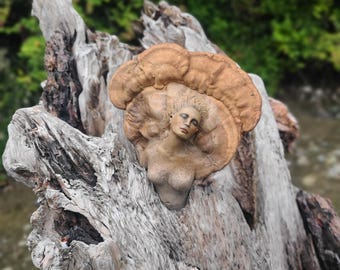 We Belong To The Earth, Mushroom, Conk Spirit Woman, by Debra Bernier,  Shaping Spirit, Talking Stick with Shell