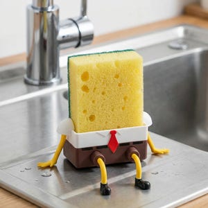 Funny Cartoon Character Sponge Holder - Cute Animated Square Pants Kitchen Sink Organizer - Quirky Soap Sponge Caddy - Novelty Kitchen Decor