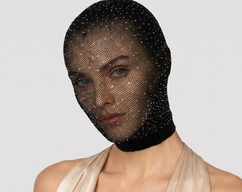 Strass Kopfmaske | Vollgesichts-Mesh-Schleier | Statement-Kopfschmuck | Kostüm-Aufführungszubehör