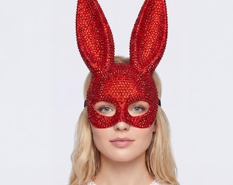 Glitzernde Pailletten-Häschenmaske | Strass Kaninchen Cosplay, Festival, Halloween Kostüm Zubehör
