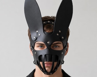 Hasenohr inspirierte Maske | Kunstleder Gesichtsmaske | Gothic Style Cosplay Maske | Halloween Kostüm-Accessoire