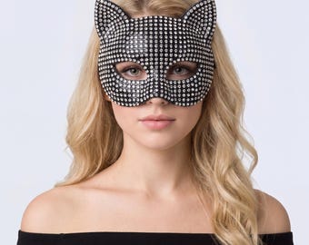 Strass glänzende Katzenohren Stil Maske | Halloween Kostüm Maske | Cosplay Gesicht Zubehör
