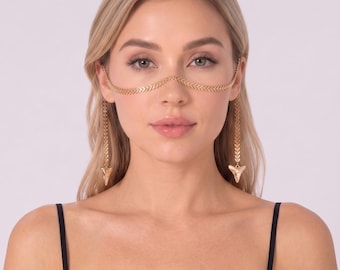 Gesichtsmaske mit Strassketten und mehreren Lagen | Kristall-Gesichtsschmuck | Karnevals-Gesichtsaccessoire | Statement-Kette für Festivals