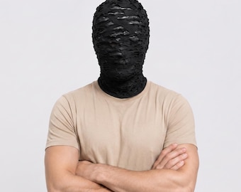 Sturmhaube im Used-Look | Zerrissene Strickmaske für das gesamte Gesicht | Atmungsaktive Kostümmaske | Halloween-Cosplay-Kapuze