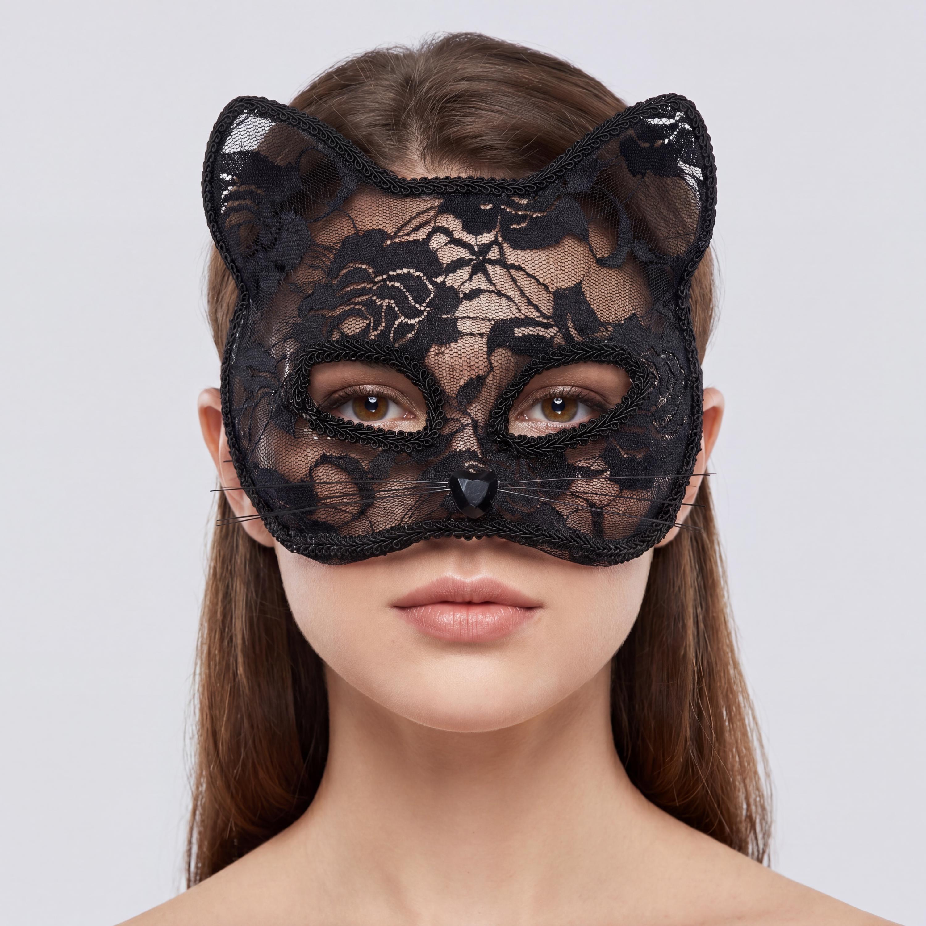 Women Lace Cat Masquerade Mask Venetian Cosplay Party Accessory