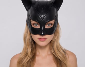 Latex Maske mit Katzenohren | Feline inspirierte Cosplay Maske | Superhelden Kostüm Maske | Halloween Party Zubehör
