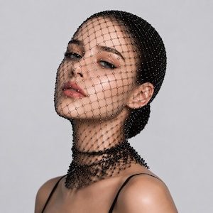 Crystal Net Mesh Face Mask | Gothic Style Lace Veil Jewelry | Festival Party Accessory | Fashion Face Cover