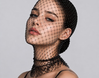 Kristall Netz Mesh Gesichtsmaske | Gothic Style Spitze Schleier Schmuck | Festival Party Accessoire | Mode Gesichtsabdeckung