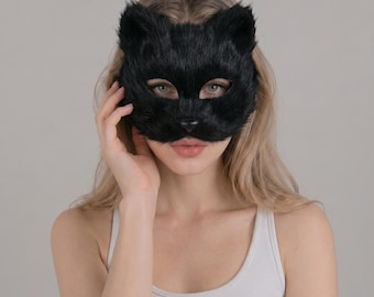 Pelzige Fuchs Style Halbes Gesicht Augenmaske | Halloween Kostüm Maske | Cosplay Maskerade Party Zubehör | Fasching Karneval Requisiten