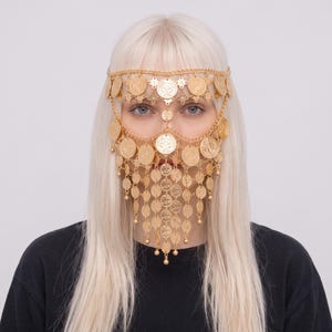 Coin Tassel Face Chain Mask | Hair Jewelry Veil Mask | Boho Style Festival Headpiece | Ethnic Statement Accessory | Costume Party Wear