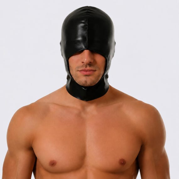 Men Gothic Style Faux Leather Hood Mask | Wet Look Cosplay Hood | Halloween Clubwear Costume Accessory