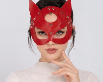 Unisex Katze inspirierte Maske | Kunstleder Maskerade Maske | Frauen Cosplay Augenmaske | Kostüm Party Accessoire